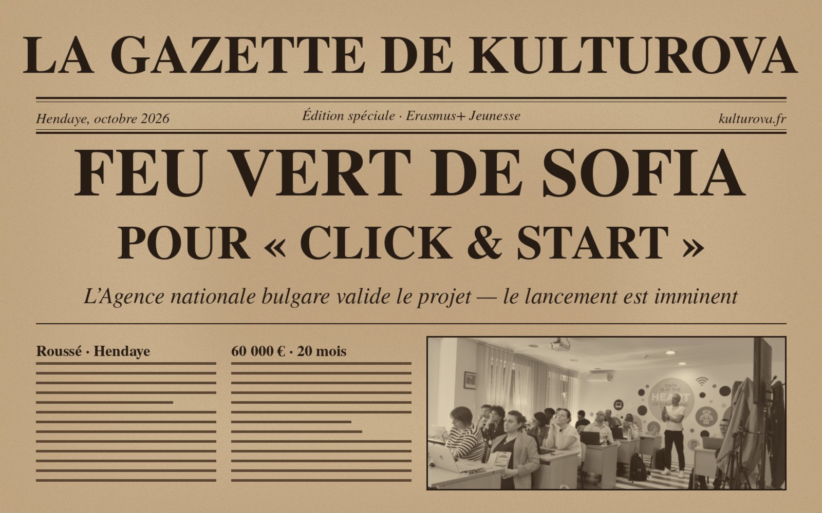 Une de La Gazette de KULTUROVA : feu vert de Sofia pour Click & Start